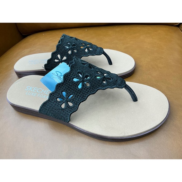Skechers Shoes - Skechers Summer Cove-Breeze Sandals Women Size 7 BlackNew Floral Luxe Foam Thong